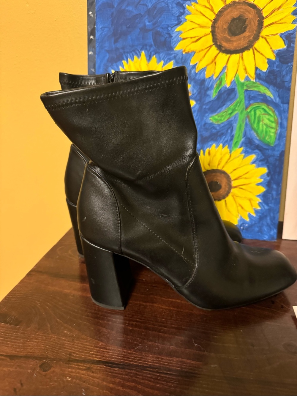 Women's Black Leather Ankle Boots - Classic Block Heel